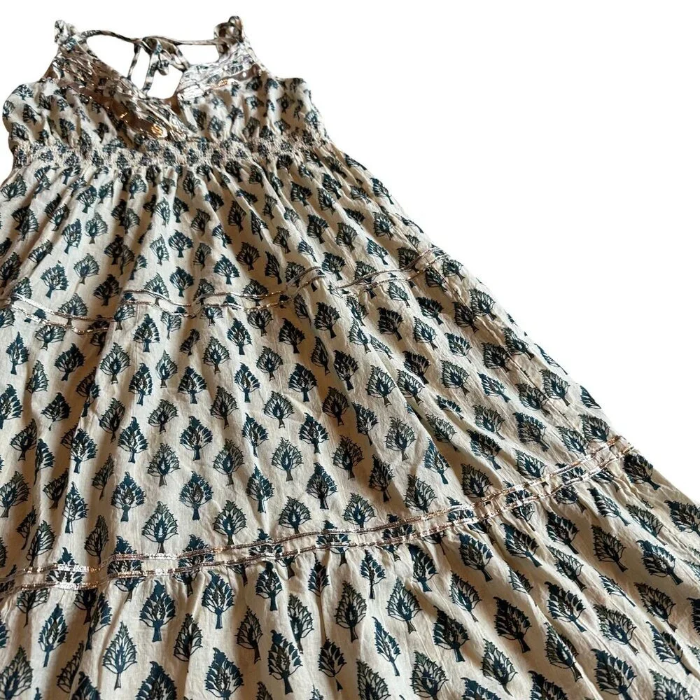 Raga Anthropologie Block Printed Midi Dress Tie Straps 100% Cotton Size Small - Picture 6 of 10